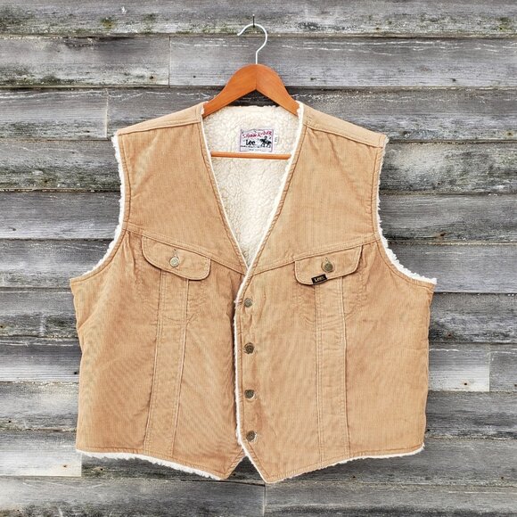 Lee Other - Lee Storm Rider corduroy tan vest, soft sherpa lining, vintage Western men's XXL